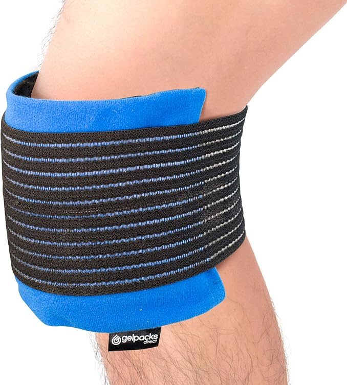 Image of ice pack in protective wrap around a knee